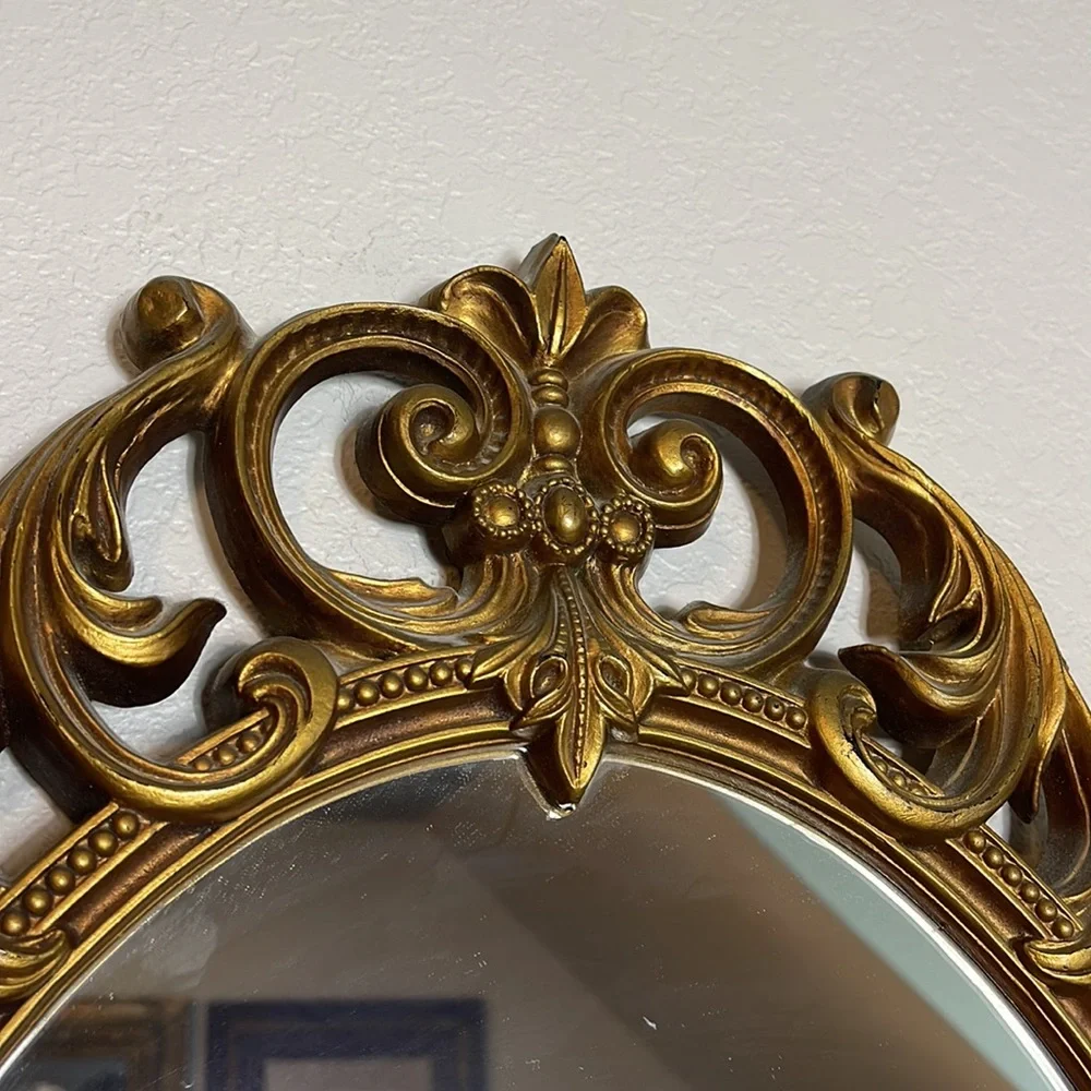 Vintage Syroco Style Resin Oval Gold Ornate Mirror MCM
